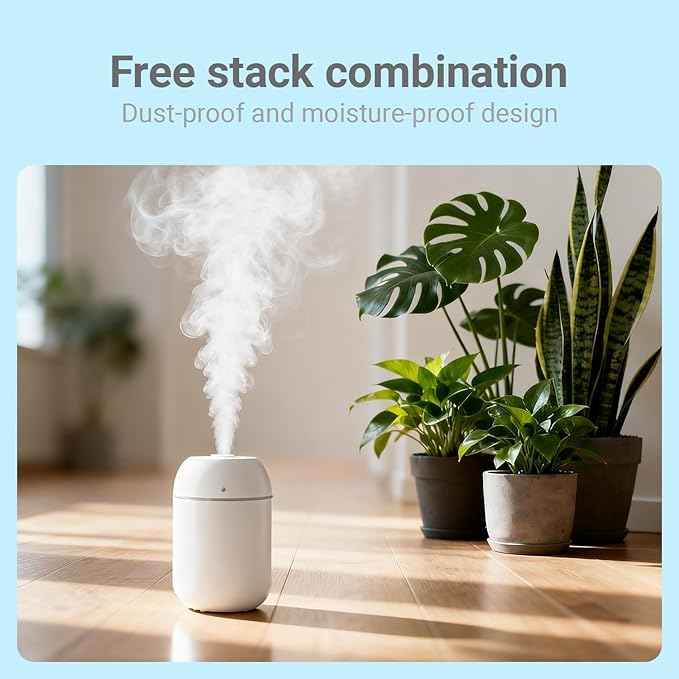 3 Pcs 330ml Small Cool Mist Humidifiers for Bedroom Indoor,Personal Mini Air Humidifier Easy Clean for Plants,Vaporizer for Congestion Portable,Desk Humidifiers for Office Bedside Nightstand Home