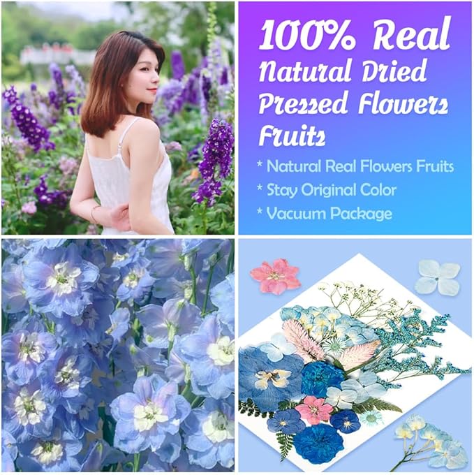 95Pcs Dried Pressed Flowers for Resin, Natural Dried Flowers Leaves, Real Herbs Kit for Scrapbooking DIY Art Crafts, Epoxy Jewelry, Candle, Soap Making, Nails Decor