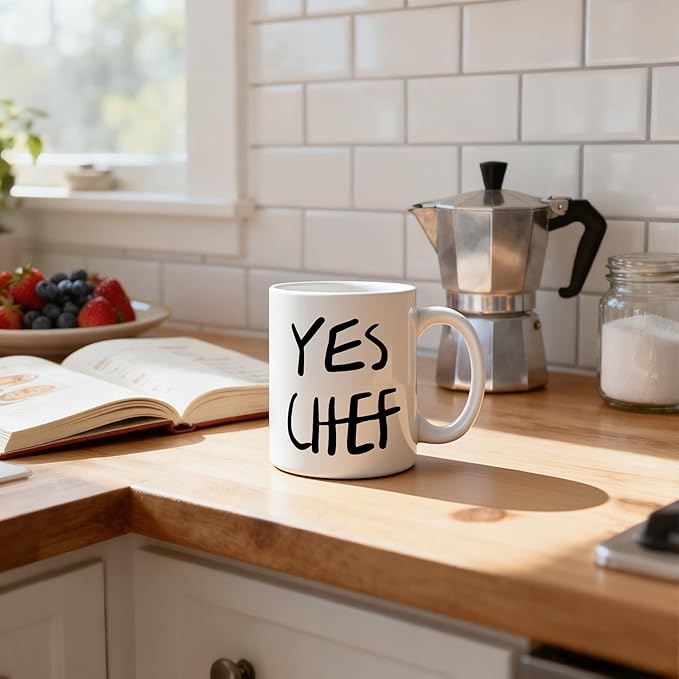 Chef Gifts Mug 11 oz, Gifts for Cooking Baking Lovers, Bread Baker Gift Coffee Cups Ceramic, Minimalist Yes Chef Ceramic Mug for Coffee Tea Hot Cocoa Home Office Work