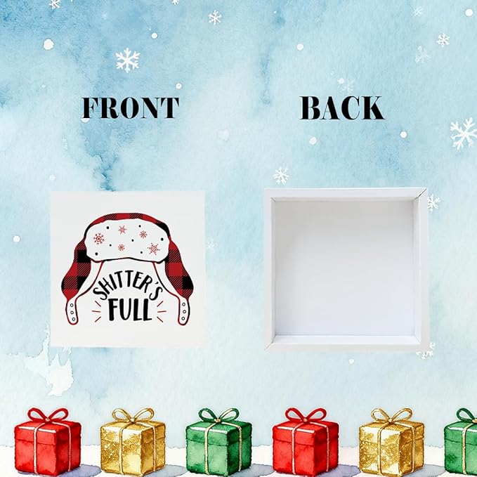 Christmas Decoration Funny Christmas Hanging Sign, Funny Bathroom Wood Box Sign Home Decor, Winter Xmas Home Decorative Plaque for Living Room Bedroom Office 5 x 5 Inches