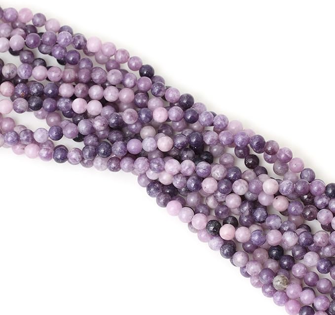60PCS 6mm Natural Purple Lepidolite Round Loose Beads for Jewelry Making 1 Strand 15"