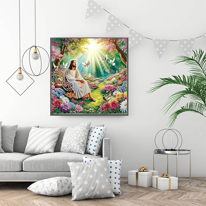 GXGLLPZBY DIY Special Shape Diamond Art Kits, 5D Religious Diamond Painting for Beginners Adults, Jesus Round Full Drill Diamond dot Art Kits, Gem Art for Adults Home Wall Decor 11.8x11.8in