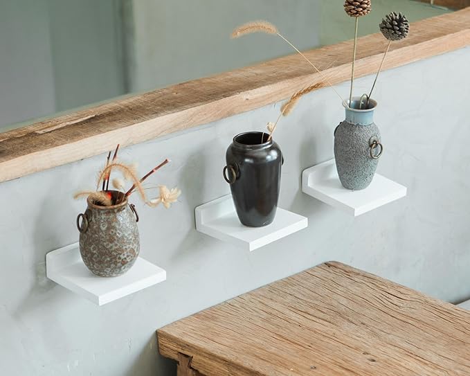 Small Floating Shelves Mini Shelves Hanging Display 5 Inch Wall Shelf for Bathroom Livingroom Bedroom,3 Pack, with 2 Types of Installation, Great for Room Decor