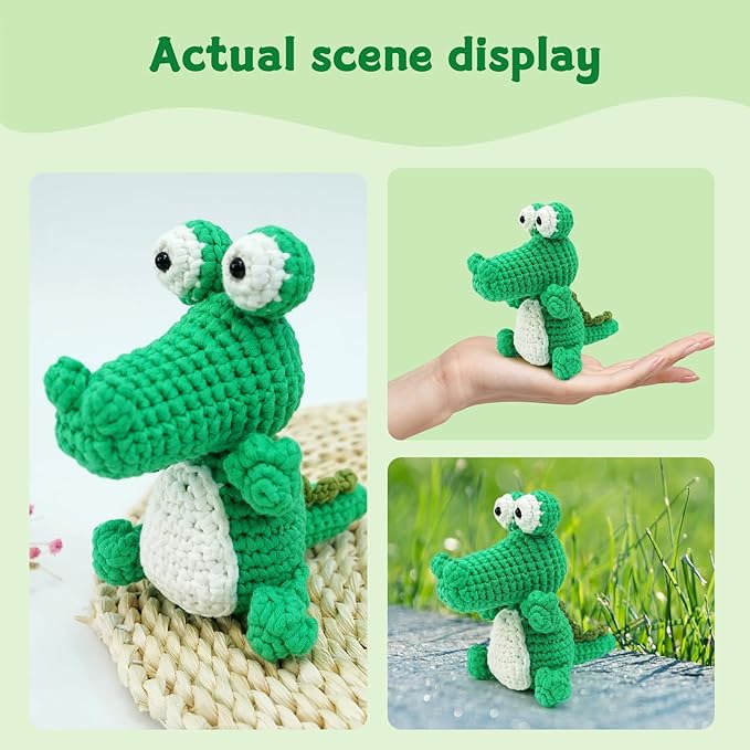 minimal beee Crocodile Crochet Kit for Beginners, Animals Easy-Peasy Yarn with Complete Starter Supplies, DIY Gift for Adults Crafts, Includes Video Tutorials & Patterns