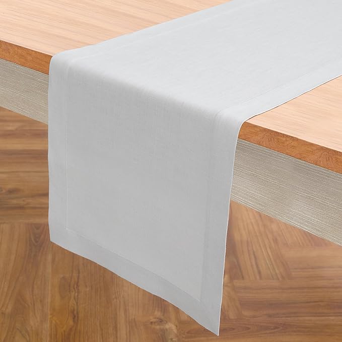 Solino Home Linen Table Runner 108 Inches Long - 100% Pure Linen Silver Cloud Dining Table Runner 14 x 108 Inch for Winter - Fete