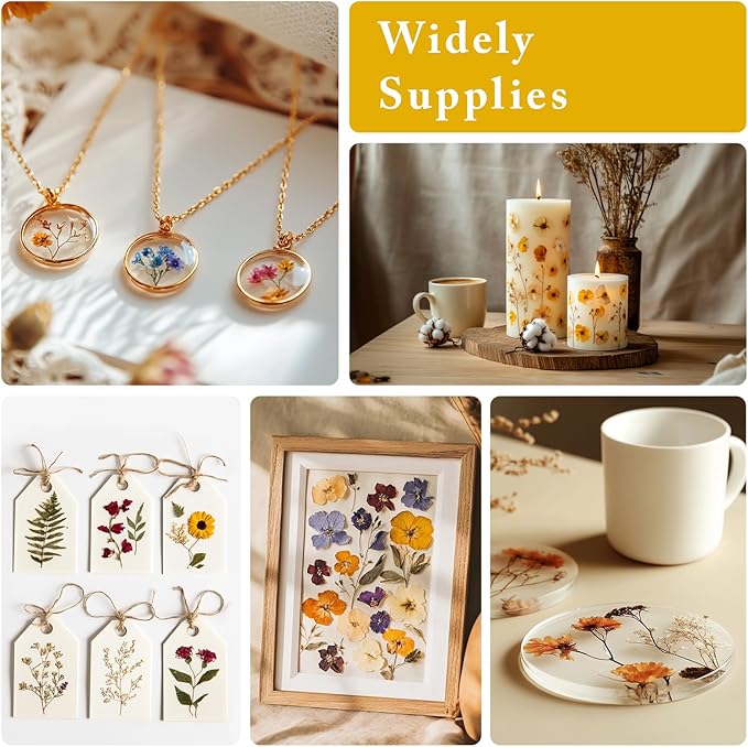 DALARAN 95Pcs Dried Pressed Flowers for Resin Mold Real Natural Bulk Big Dry Floral Leave for DIY Art Crafts Resin Jewelry Making Scrapbook Supplies Card Making Soap Candle DIY