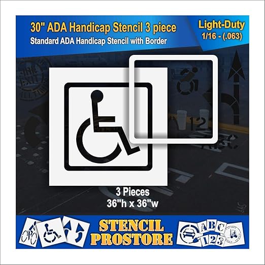 Stencil ProStore Parking Lot 30" Handicap Stencil - 3pc Set - 36" x 36" - 1/16" (63 mil) Light-Duty LDPE Plastic - ADA Compliant