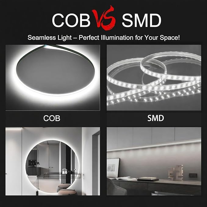 24V COB LED Strip, LED Strip for Bedroom, 16.4FT Remote Control LED Strips, White LED Light Strip, COB Flexible Light for Bedroom Cabinet Vanity Mirror DIY Lighting