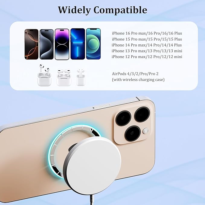 10FT Magnetic Wireless iPhone Charger 2Pack for Apple Magsafe Charger, Fast Mag Safe Charging iPhone Wireless Charger, Long Pad for iPhone 17 Pro Max/Air/17 Pro/16e/16 Pro/15/14/13/12/AirPods4/3/Pro3