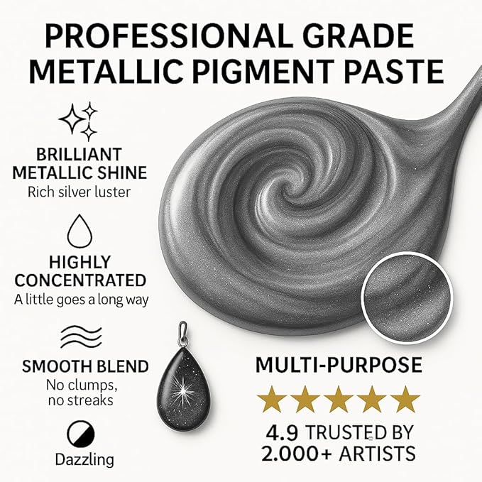 BALTIC DAY Metallic Platinum Silver Epoxy Resin Pigment Paste XL (191g/6.7oz) – Opaque Epoxy Dye & High Concentration Coloring Paste, Mica Powder Alternative for Resin Art, Jewelry, Tumblers