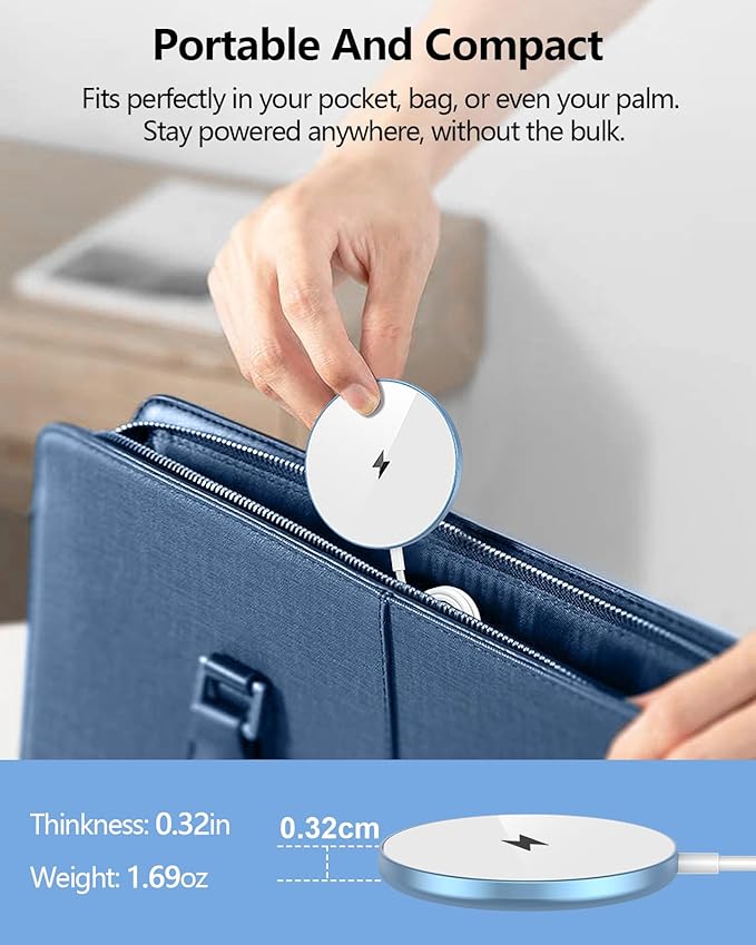 NANAMI Magnetic Wireless Charger Pad with 20W PD Adapter,for MagSafe iPhone 17/16/15/14/13/12 Series & AirPods 3/2/Pro/Pro 2,Non-Slip Base & Strong Magnetic Alignment for Desk and Office Use(Blue)