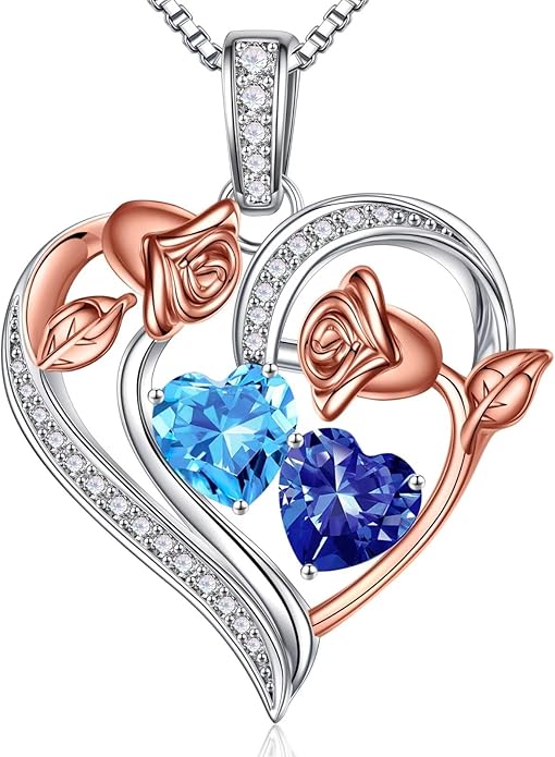 Iefil Christmas Gifts for Women Wife - 925 Sterling Silver Rose Heart Necklace, Stocking Stuffers for Women, Anniversary Birthday Gifts for Wife Girlfriend Mom