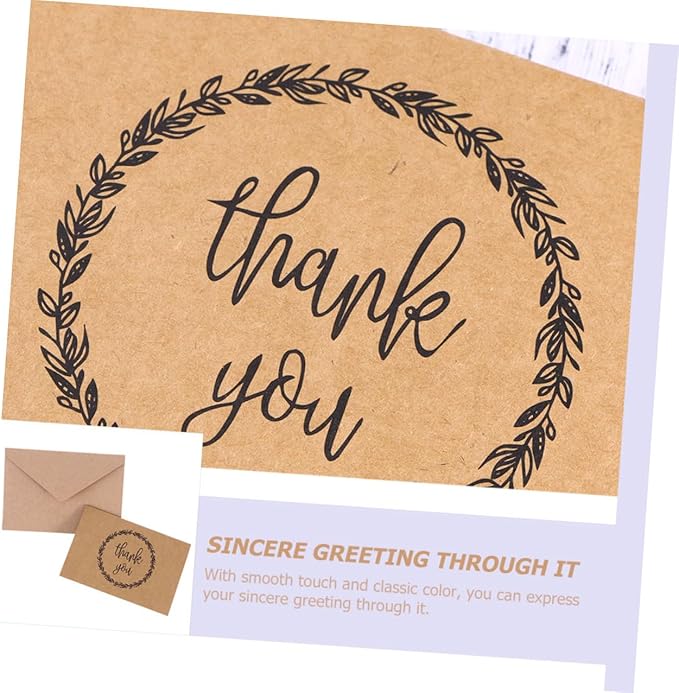 VILLCASE 20Pcs Thanksgiving Kraft Paper Greeting Cards with Envelopes Folded Blank Blessing Notes for Expressing Gratitude and Wishes Rustic Vintage Style Thank You Cards for Holiday and