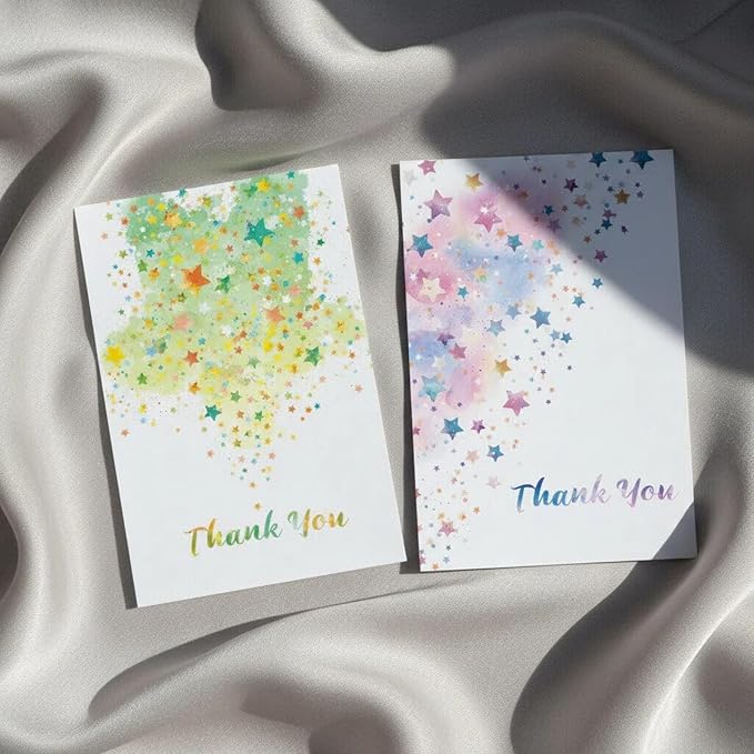 20PCs, Catch A Falling Thank You, Stunning Starry Sky Thank You Cards with Envelopes, Warm Appreciation, Set With 2 Designs, Star Shaped Glitter Seals, Blank Notes, 4x6 inch.