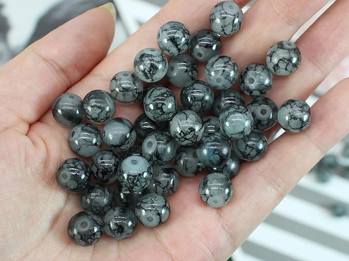 Pamir Tong 500PCS 10mm Black Glass Beads for Jewelry Making,Round Smooth Beads, Bracelet Space Loose Beads for Jewelry Making Earring, Necklaces, DIY Crafts & Gifts #362