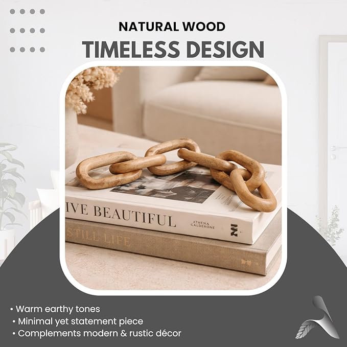 ANONYO Boho Wooden Link Decor for Coffee Object for Coffee Table & Shelf Knot Sculpture, Farmhouse Rustic Shelf Natural Wood Chain Links for Living Room, Entryway, Console,Office Home Accent
