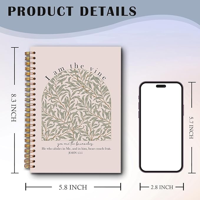 Vine Christian Spiral Notebooks, John 15:5 Bible Verse Journal, Religious Scripture Journals for Writing, Christian Gifts for Women Men, Bible Notebook for Note Taking, 5.5x8.3 Inch