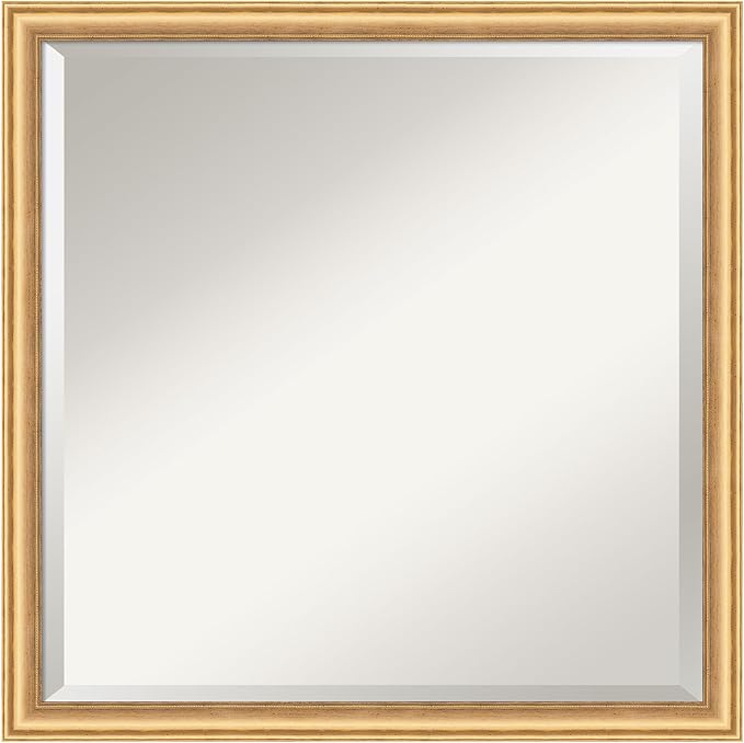 Amanti Art Gold Wall Mirror 22x22 Salon Scoop Gold Square Bathroom Mirror for Wall Decor Living Room, Medium Casual Wood Frame, Hangs Horizonally and Vertically, Bathroom Decor, Beveled Edge