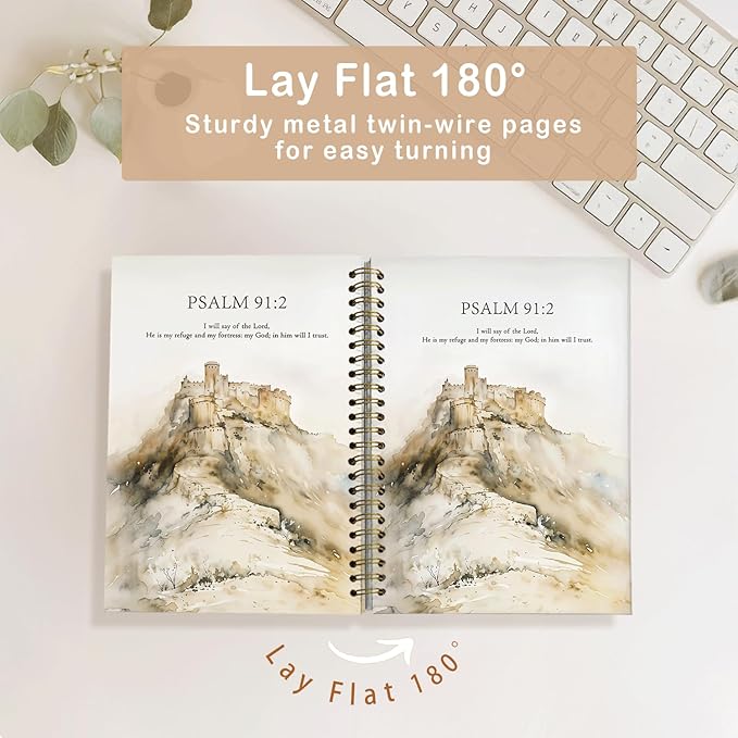 Christian Journal,Christian Journals for Women,Bible Study Notebook,Prayer Journal,Christian Faith Notebook for Note Taking and Scripture Reflection, Psalm 91:2 Watercolor A5 Spiral Hardcover 5.5x8.3