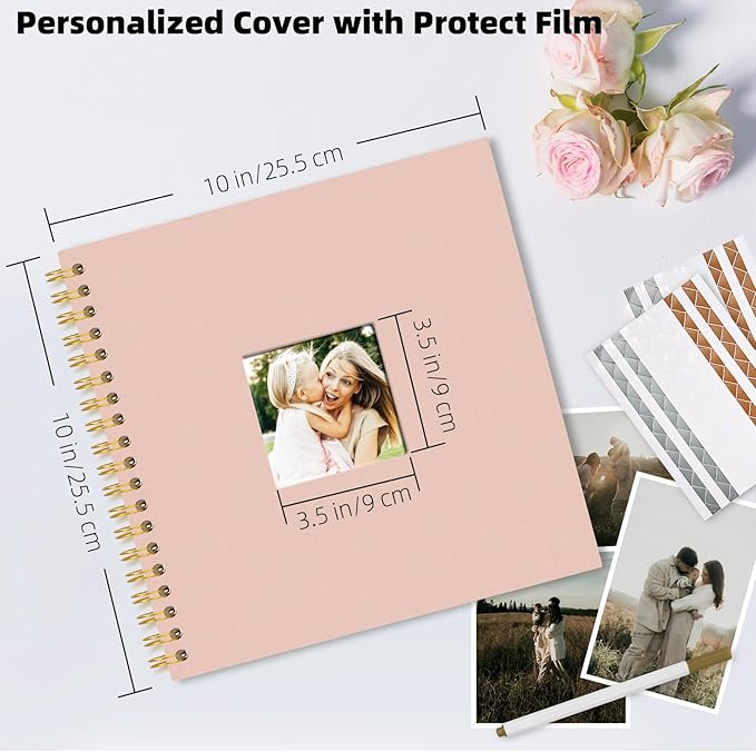 Vienrose 10 x 10 Inch Scrapbook Photo Album, Linen Hardcover Photo Book with 40 White Pages, DIY Memory Book Kit with Accessories for Wedding, Baby Shower, Travel, Christmas (Pink, 20 Sheets)