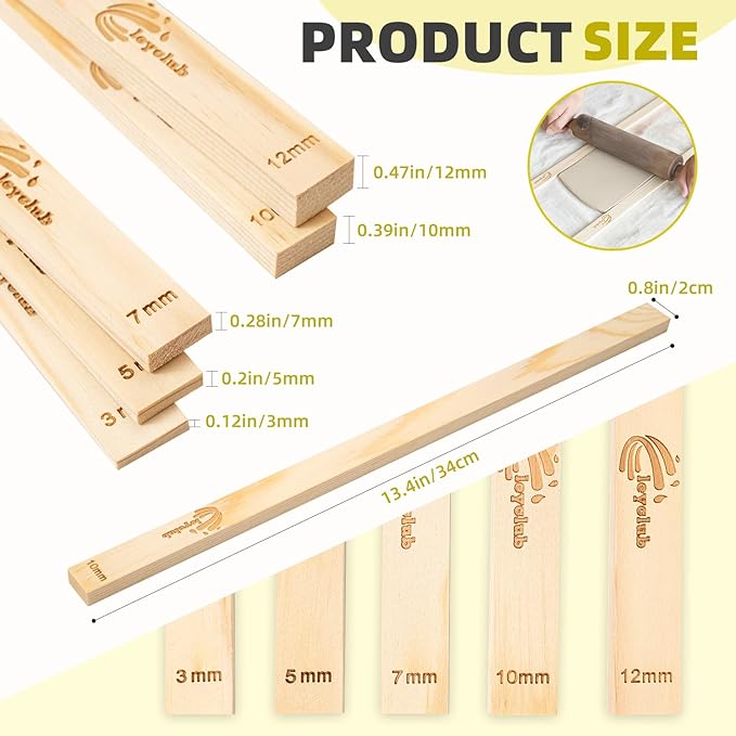 10 Pcs Pottery Rolling pin Guides, Clay Tools, 5-Size Mud Stick Guide for Precise Clay Thickness, Premium Pottery Tools for Hobbyists & Ceramic Artists
