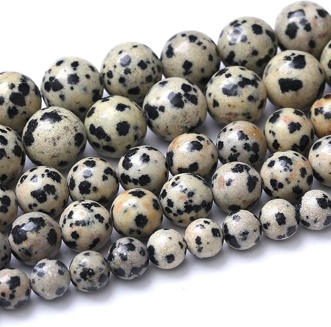 10mm 38pcs Natural Stone Beads Dalmatian Jasper Round Loose Spacer Beads for Jewelry Making DIY Bracelet Necklace Accessories (10mm, Dalmation Jaspers)