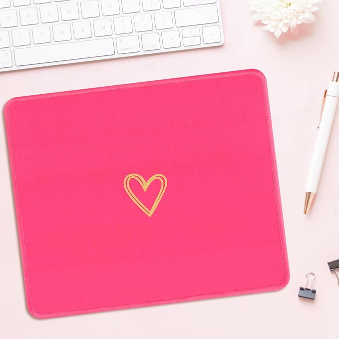 Seorsok Square Aesthetic Cute Heart Mouse Pad,Office Home Personalized Mouse Mat Design,Waterproof Funny Mousepad,Non-Slip Rubber Base Computer Mouse Pads for Wireless Mouse,Hot Pink
