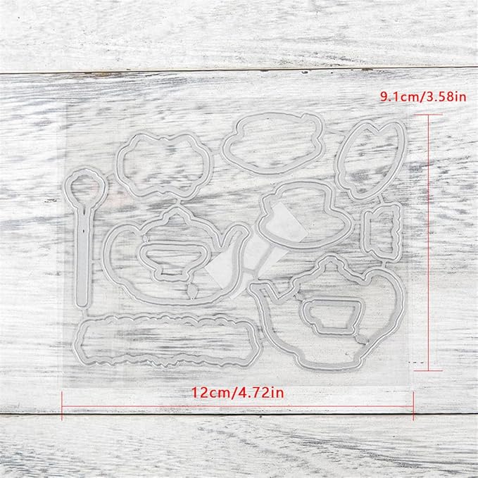 Teapot Coffee Cup Stamps and Cutting Dies for Card Making DIY Transparent Silicone Clear Stamp and Metal Die Cuts Sets for Scrapbooking Paper Greeting Cards Decor Seals Craft Supplies