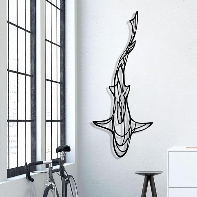 GDSPD 43 x 18'' Large Metal Shark Wall Decor, Minimalist Line Wall Decor,Metal Wall Art Shark Decor,Fish Neutral Home Decor,Wall Decorations for Living Room Bedroom Bathroom Office