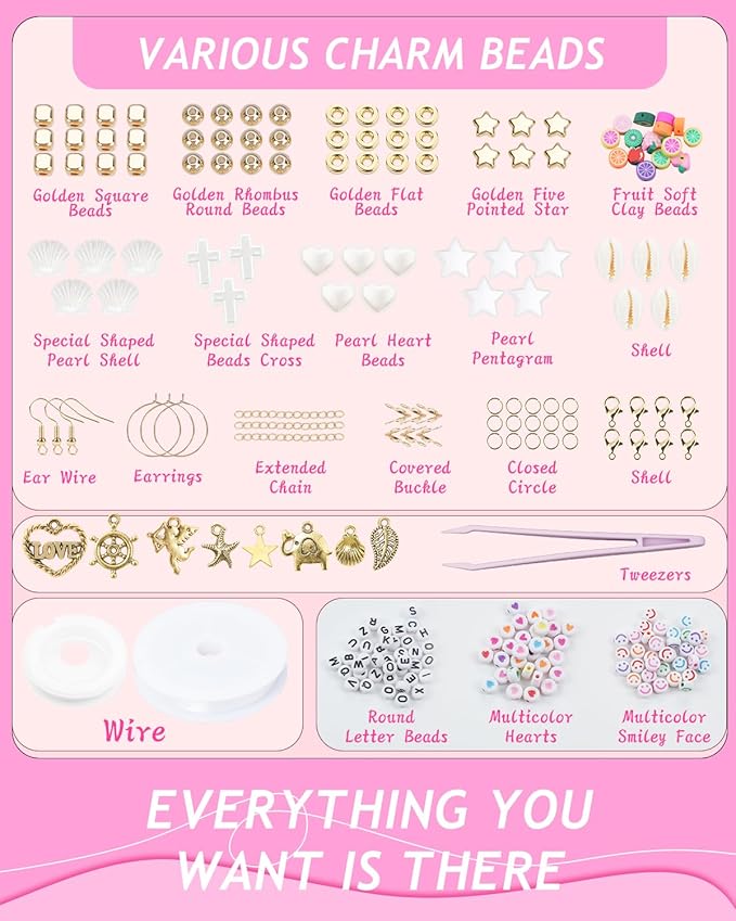 BestNow Clay Beads Bracelet Making Kit 6000 Pcs Flat Preppy Beads for Friendship Jewelry Making Polymer Heishi Beads with Charms Gifts for Teen Girls Crafts for Girls Ages 8-12
