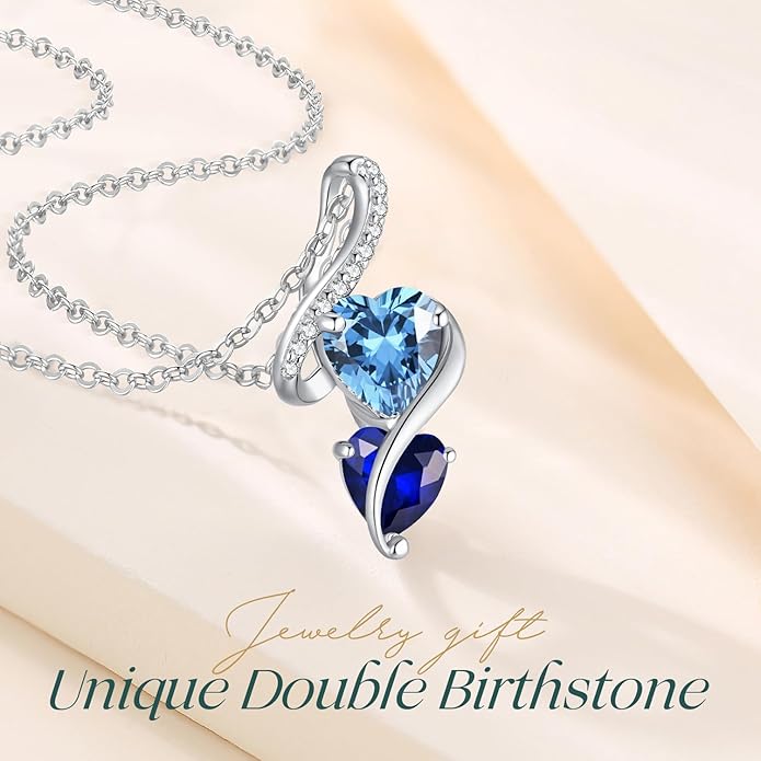 LOUISA SECRET Unique Double Heart Necklace Gifts for Wife Women, 925 Sterling Silver Tiny Birthstone Pendant Jewelry Gift for Her Girlfriend Mom Valentine's Day Anniversary Mother's Day Birthdays & Christmas