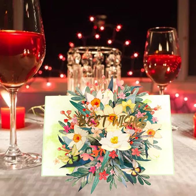Artistic Colorful Florals Greeting Card With Envelope Handmade Foldable For Mother Day Anniversary Present Birthday