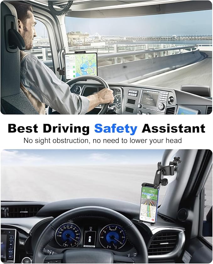 Grab Handle Tablet Holder for Truck/Car, Shockproof Metal Arm Tablet Mount Clamp for Tractor, Picku, SUV, Van, Excavator, Front Loader, Forklift, Compatible with 4-13" iPad Pro Air, iPhone
