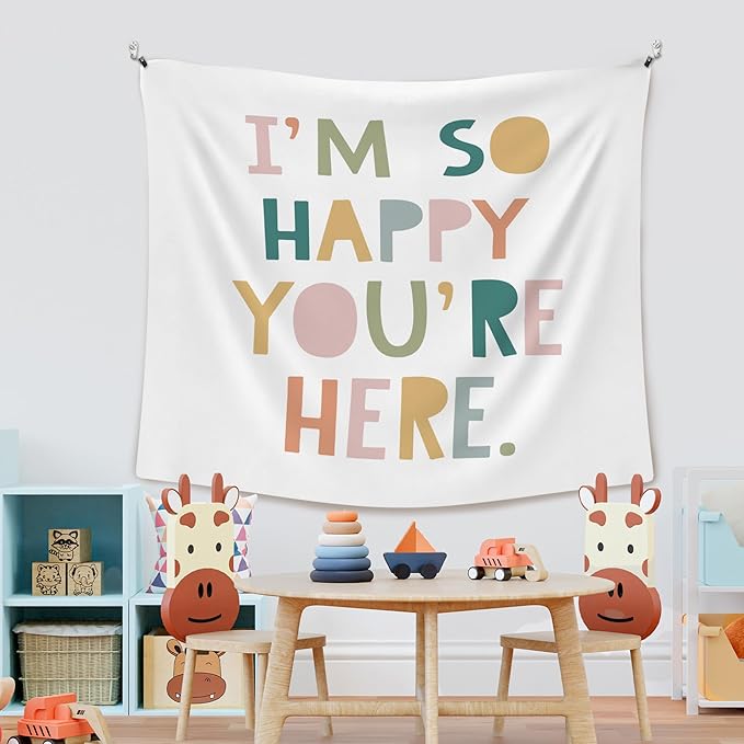 XLDLIOO Boho Classroom Tapestry, Boho Classroom Decor, Inspirational Wall Tapestry Hanging for Bedroom, I'm So Happy You're Here, Educational Welcome Tapestries Wall Decor Art for Kids Dorm Living Room Party 60x50in