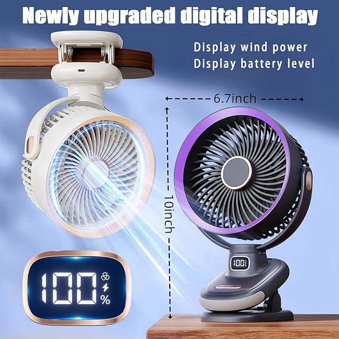 USB Rechargeable Small Desk Fan Quiet, Clip on Fan for Bed,Rotating Oscillating Table Fan for Bedroom,5 Speed Mini Table Fan for Office,Cooling Timer Fans with Lights, Outdoor Camping Fan