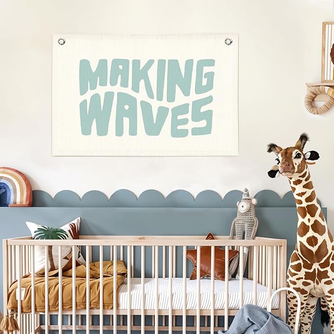 Lacama Coastal Room Decor,Making Waves Canvas Banner Beach Kids Room Decor,Surf Nursery Decor Wall Hanging Banner Flag,30x20 Inch