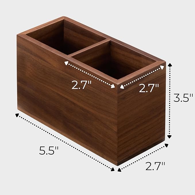 Walnut Pencil Holder (Double Slots) Wood Pen Holder for Desk