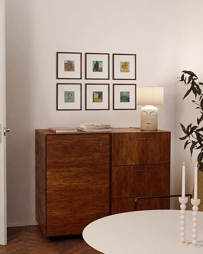 HAUS AND HUES Walnut Oak Wood 10x10 Picture Frames - Set of 15, Square Frames with Mat, Modern Frames for Posters and Prints (10x10 in, Walnut, Set of 15)