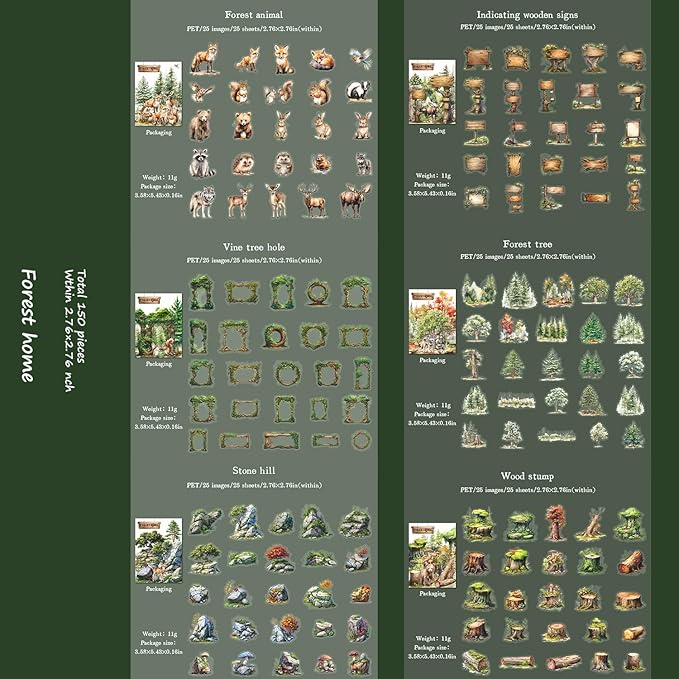150Pcs Forest Scrapbook Stickers for Journaling,Plant Animal Junk Journaling Sticker,Botanical Nature Stickers for Scrapbooking Supplies,Junk Journal Supplies.(Forest House