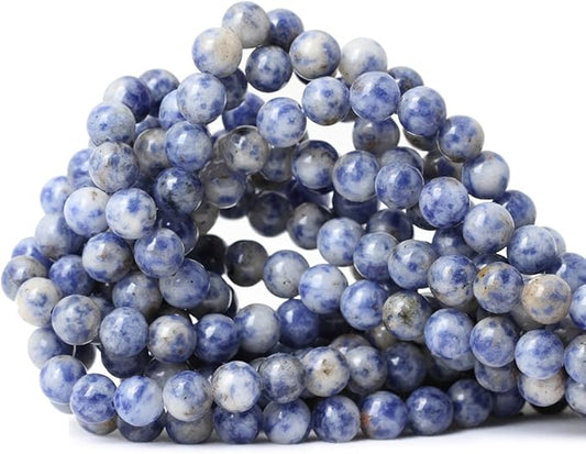 45PCS 8mm Natural Blue White Sodalite Gemstone Round Loose Beads for Jewelry Making 1 Strand 15"