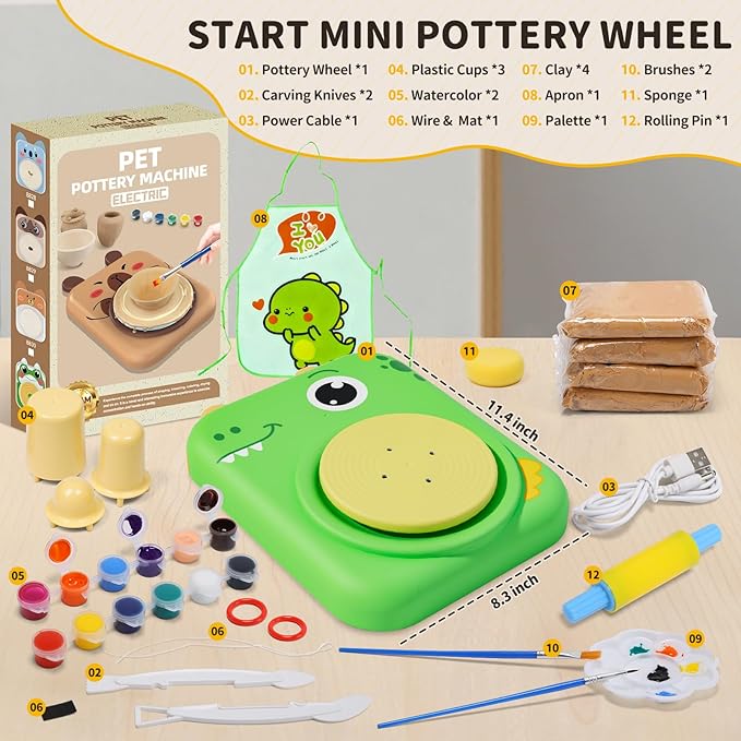 Skirfy Pottery Wheel for Kids - Arts and Crafts for Kids Ages 8-12,Complete Pottery Painting Kit Arts with Clays Mold,Art Supplies Toys for Girls Boy Birthday Gift for 6+,Christmas Gifts for Grandkids