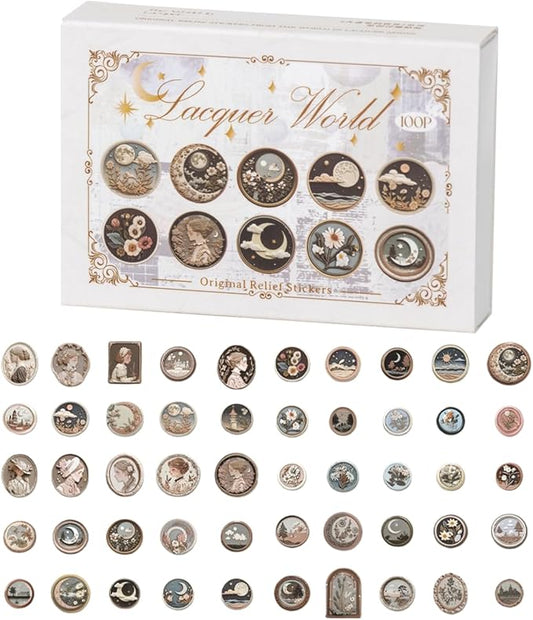 100 PCS Aesthetic Relief Fire Lacquer Stamp Sticker, Vintage Original Decorative Envelope Seal Stickers for Junk Journaling, Scrapbooking, Crafting, DIY Projects, Diaries, and Art Supplies