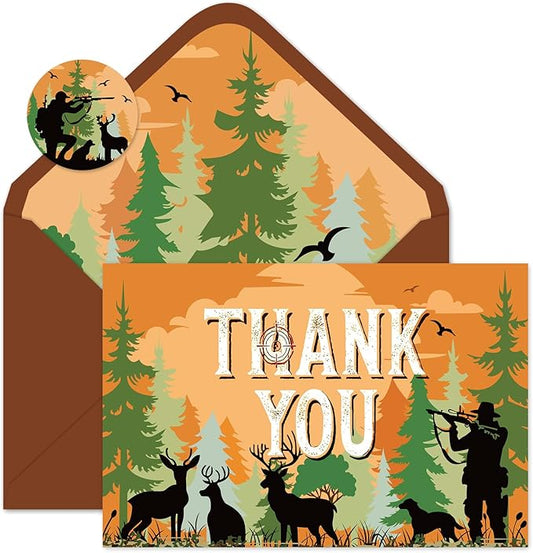 Whaline 24 Pack Hunting Camo Thank You Cards Greeting Cards with Envelopes Stickers Camouflage Camping Deer Blank Note Card for Birthday Baby Shower Party Supplies