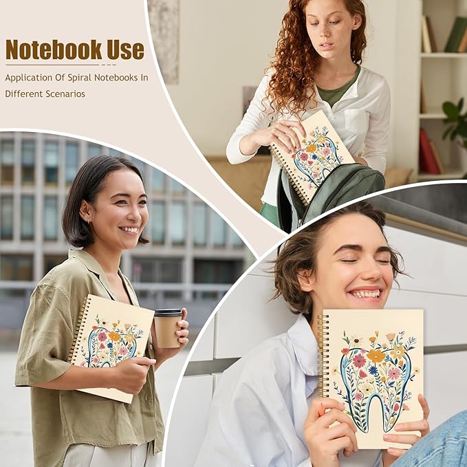 WUCHJ Dentist Gifts Notebook Journal, Dental Assistant Office Gifts for Women, Yellow Floral Tooth Dental Spiral Notebook Journal for Note Taking, Dentist Office Supplies, 5.5x8.3 Inch