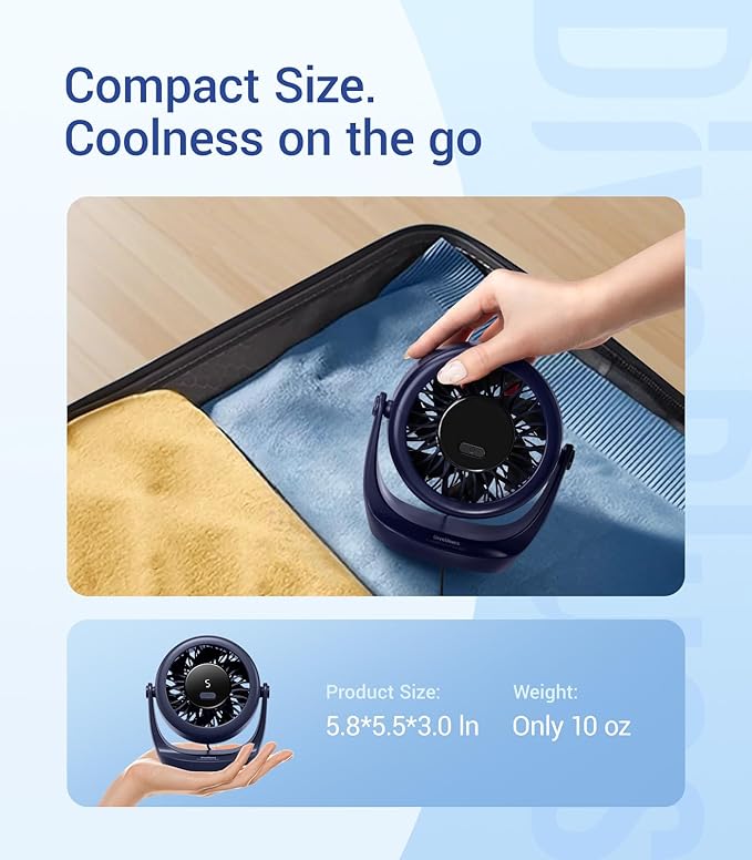 Diveblues USB Desk Turbo Fan, Ultra-Quiet Mini Desk Fan, Powerful Wind, LED Display, 5 Speed, 360° Rotating Small Portable Fan for Home, Office and Outdoor Cool Tech Gadgets - TurboBreeze