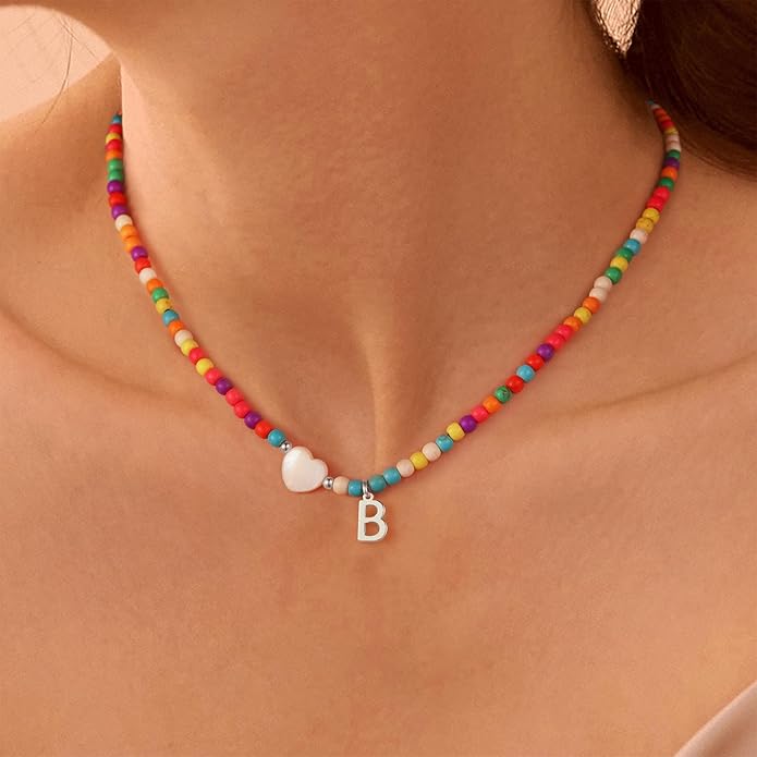 Ursteel Christmas Gifts for Teen Girls Women - Trendy Beaded Choker Necklace for Women Teenage Girls, Personalized Letter Initial Necklaces Christmas Gifts for Grandkids