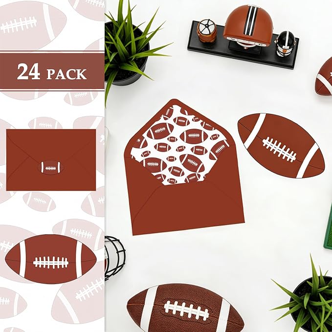 Whaline 24 Pcs Football Shaped Thank You Cards Greeting Cards with Envelopes Stickers Brown Rugby Blank Note Card for Football Season Sports Games Baby Shower Birthday Party, 4 x 6 Inch