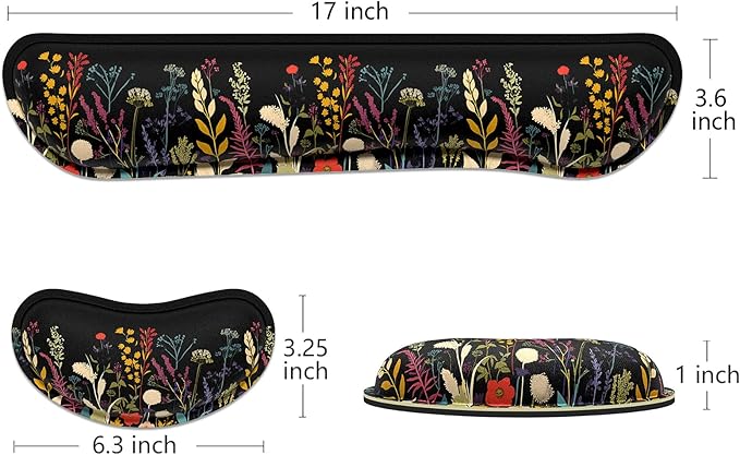 Dapesuom Enlarge Keyboard Wrist Rest, Memory Foam Wrist Cushion for Desk Mats Support, Typing Pain Relief Keyboard Mouse Pad Rests Set with Non-Slip Base for Gaming Laptop Computer, Floral Cartoon