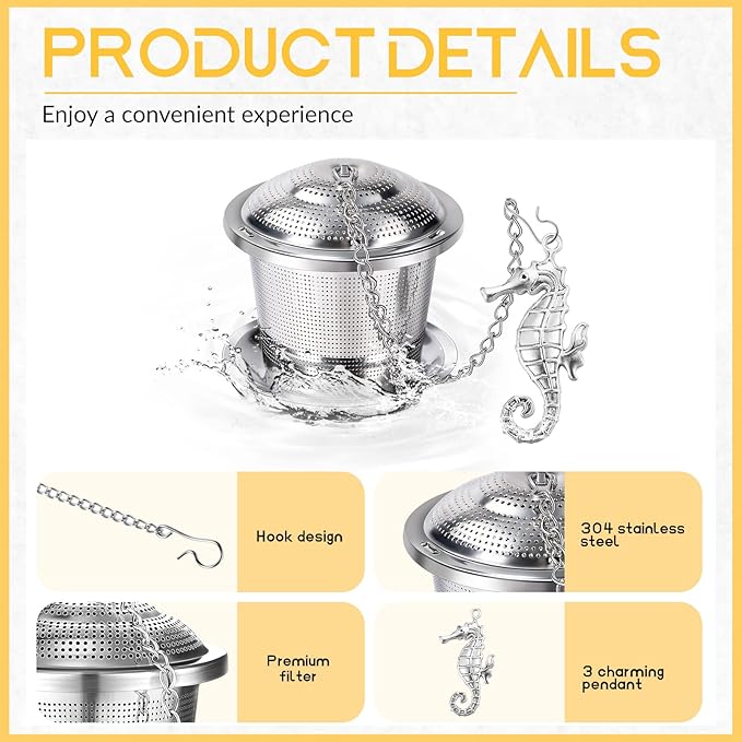 Tea Infusers for Loose Tea 3 Sets Loose Leaf Tea Steeper Tea Strainer Stainless Steel Tea Ball for Loose Tea Holder Tea Mesh Strainer Tea Filters with Drip Trays and Pendant (Aquatic Creatures Style)