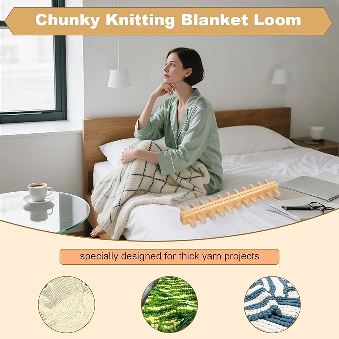 Sienson 48" Chunky Knitting Loom for Blanket Making – Foldable Wood Frame, Portable DIY Hand Knitting Kit for Beginners, Reusable Blanket Loom for Bulky Yarn Crafts & Gifts